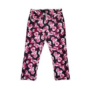 Vigoss Girls Youth Elastic Waistband Pink Floral 5 Pocket Capri Pants Size 10